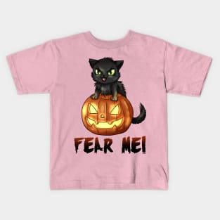 FEAR ME | Halloween black kitten and pumpkin cartoon Kids T-Shirt